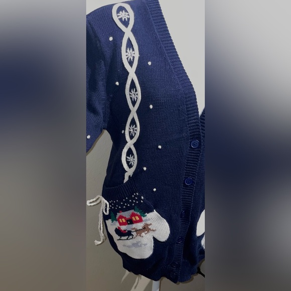 Susan Bristol Vintage 1992 Women’s NWT Size M Navy Christmas Sweater Cardigan - Picture 5 of 15